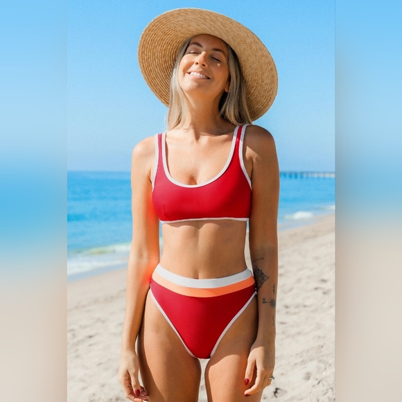 Cupshe Colorblock Bralette Bikini Medium Top Small Bottom - Picture 2 of 8